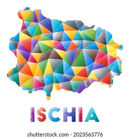 Ischia - colorful low poly island shape. Multicolor geometric triangles. Modern trendy design. Vector illustration.