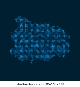 Ischia salpicó un mapa brillante. Forma de la isla con bombillas azules brillantes. Ilustración vectorial.