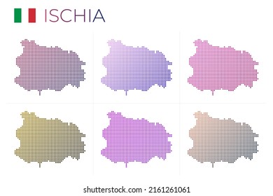 Ischia dotted map set. Map of Ischia in dotted style. Borders of the island filled with beautiful smooth gradient circles. Classy vector illustration.