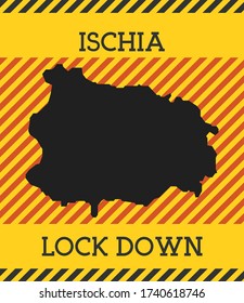 Ischia Lock Down Sign. Yellow island pandemic danger icon. Vector illustration.