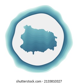 Ischia logo. Badge of the island. Layered circular sign around Ischia border shape. Radiant vector illustration.