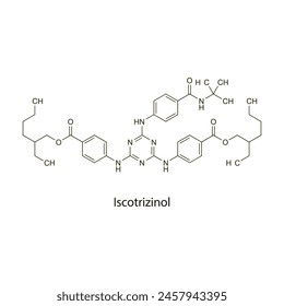 Iscotrizinol flat skeletal molecular structure used as Sunscreen. Vector illustration scientific diagram.