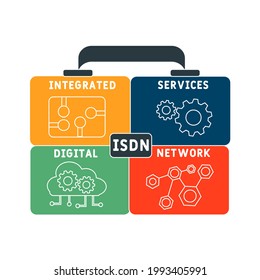 ISDN - Integrated Services Digital Network acronym. business concept background.  vector illustration concept with keywords and icons. lettering illustration with icons for web banner, flyer, landing 