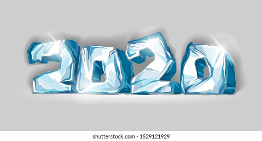 Ise Glossy Text 2020 Happy New Year Isolated on a White Background, Shining Creative Element for Design, Christmas Modern Design Ise Numbers 2020. Vector