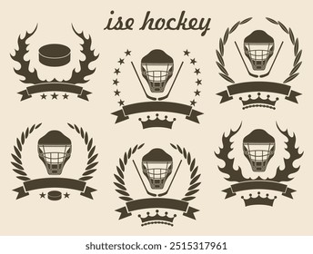 Ise hockey set. Isolated ise hockey on vintage background