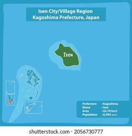 Isen City Village Region Kagoshima Prefecture Map, Japan