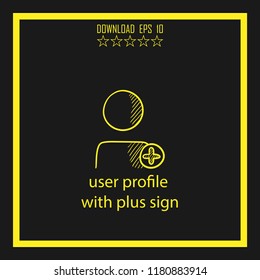 iser profile with plus sign sketch vector icon