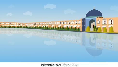 Isfahan Illustration, Iranian City Panorama