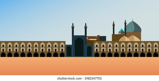 Isfahan Illustration, Iranian City Panorama