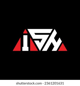 ISH triangle letter logo design with triangle shape. ISH triangle logo design monogram. ISH triangle vector logo template with red color. ISH triangular logo Simple, Elegant, and Luxurious design.