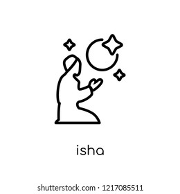 Isha icon. Trendy modern flat linear vector Isha icon on white background from thin line Religion collection, editable outline stroke vector illustration svg