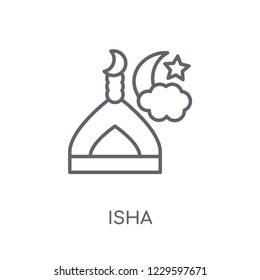 Isha linear icon. Modern outline Isha logo concept on white background from Religion-2 collection. Suitable for use on web apps, mobile apps and print media. svg