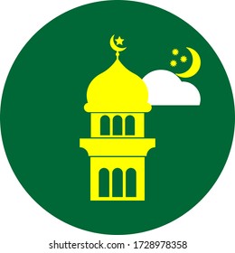 Isha Isha, un vector de la colección religiosa islámica aislado en un entorno verde. La ilustración vectorial se puede utilizar para diseño gráfico web y móvil, logotipo, eps10