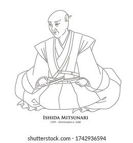 Ishida Mitsunari (1560 – 1600) Historical figure line drawing illustration