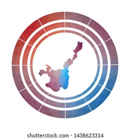 Ishigaki badge. Bright gradient logo of island in low poly style. Multicolored Ishigaki rounded sign with map in geometric style for your infographics.