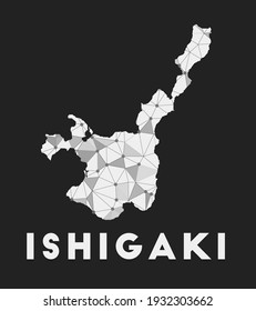 Ishigaki - communication network map of island. Ishigaki trendy geometric design on dark background. Technology, internet, network, telecommunication concept. Vector illustration.