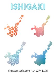 Ishigaki geometric polygonal, mosaic style island maps collection. Modern design for your infographics or presentation.