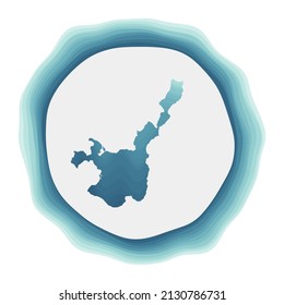 Ishigaki logo. Badge of the island. Layered circular sign around Ishigaki border shape. Stylish vector illustration.