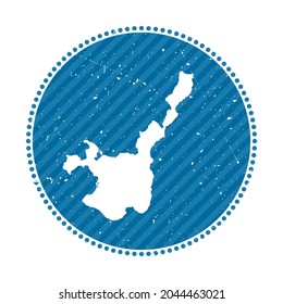 Ishigaki striped retro travel sticker. Badge with map of island, vector illustration. Can be used as insignia, logotype, label, sticker or badge of the Ishigaki.