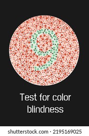 Ishihara test for color blindness. Color blind test. Green number 9 for colorblind people. Vector illustration.