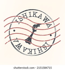 Ishikawa, Japan Stamp Map Postal. Silhouette. Passport Round Design. Vector Icon. Design Retro Travel National Symbol.