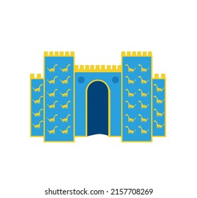 Ishtar Gate in Babylon. Altstadt von Irak und Mesopotamien. Blaue Festung und Mauer mit Durchgang.