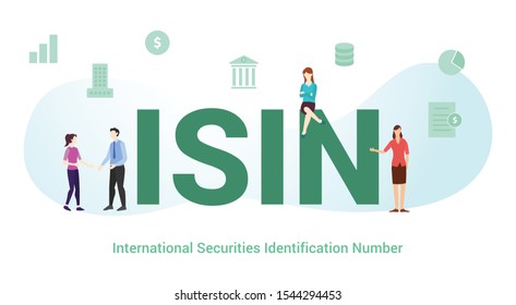 Isin International Securities Identification Number Concept With Big Word Or Text And Team People With Modern Flat Style - Vector