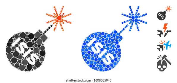 ISIS bomb mosaic of circle elements in different sizes and color tinges, based on ISIS bomb icon. Vector circle elements are composed into blue collage.