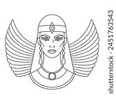 Isis the goddess of ancient Egypt. Line art icon on white background.
