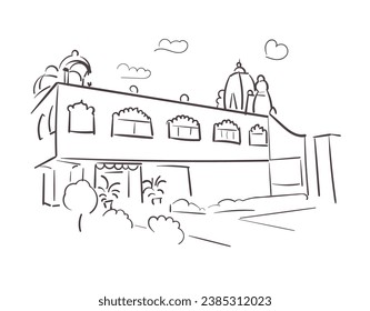 ISKCON Temple Nashik India religion institution vector sketch city illustration line art sketch simple