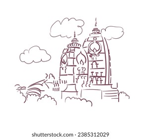 ISKCON Temple Sri Sri Radha Parthasarathi Mandir Delhi religión India boceto vectorial ciudad ilustración línea arte simple