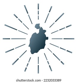 Isla de Providencia gradiented sunburst. Map of the island with colorful star rays. Isla de Providencia illustration in digital, technology, internet, network style. Vector illustration.