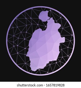 Isla de Providencia icon. Vector polygonal map of the island. Isla de Providencia icon in geometric style. The island map with purple low poly gradient on dark background.