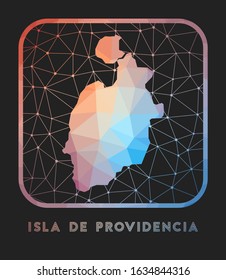 Isla de Providencia map design. Vector low poly map of the island. Isla de Providencia icon in geometric style. The island shape with polygnal gradient and mesh on dark background.