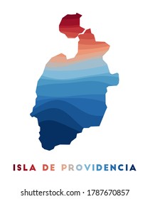 Mapa de Isla de Providencia. Mapa de la isla con bellas olas geométricas en colores azul rojo. Vivid Isla de Providencia. Ilustración vectorial.
