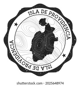 Isla de Providencia outdoor stamp. Round sticker with map of island with topographic isolines. Vector illustration.