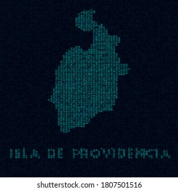 Isla de Providencia tech map. Island symbol in digital style. Cyber map of Isla de Providencia with island name. Superb vector illustration.