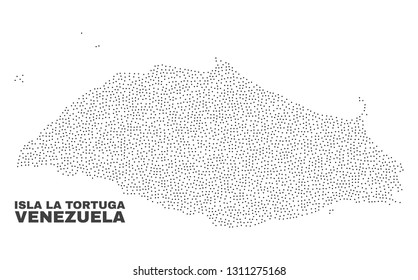 Isla La Tortuga map designed with little points. Vector abstraction in black color is isolated on a white background. Random little points are organized into Isla La Tortuga map.