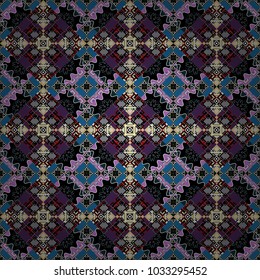 Islam, Arabic, Indian, ottoman motifs. Seamless pattern tile. Vintage vector decorative elements in black, blue and gray tones. Perfect for printing on fabric or paper.