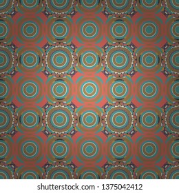 Islam, Arabic, Indian, ottoman motifs. Vintage vector decorative elements in blue, beige and orange tones. Perfect for printing on fabric or paper. Seamless pattern tile.