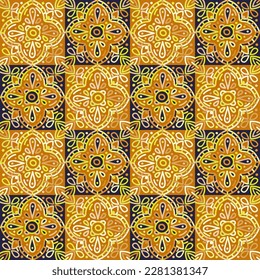 Islam, Arabic, Indian, ottoman motifs mosaic tile. Decorative ornament elements seamless pattern. Design for fabric, textile print, wrapping paper, cover. Vector illustration