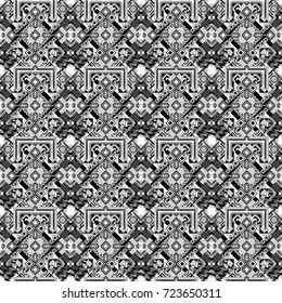 Islam, Arabic, Indian, ottoman motifs. Seamless pattern tile. Vintage vector decorative elements in white, gray and black tones. Perfect for printing on fabric or paper.