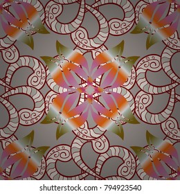 Islam, Arabic, Indian, ottoman motifs. Perfect for printing on fabric or paper. Hand drawn sketch on neutral, gray, red colors. Vector seamless pattern tile with mandalas. Vintage decorative elements.