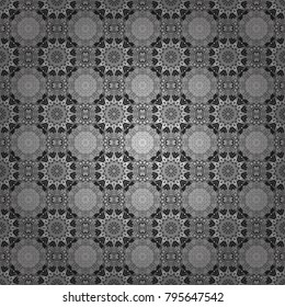 Islam, Arabic, Indian, ottoman motifs. Vintage vector decorative elements in white, gray and black tones. Perfect for printing on fabric or paper. Seamless pattern tile.