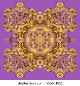 Islam, Arabic, Indian, turkish, pakistan, chinese, ottoman motifs. Oriental pattern. Vintage vector decorative elements. Golden Mandalas on violet background.