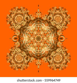 Islam, Arabic, Indian, turkish, pakistan, chinese, ottoman motifs. Oriental pattern. Vintage vector decorative elements. Golden Mandalas on orange background.