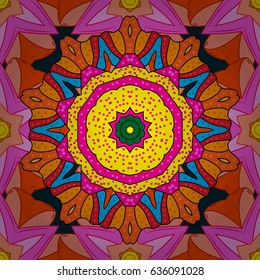 Islam, Arabic, Indian, turkish, pakistan, chinese, ottoman motifs. Colored Mandalas on blue background. Oriental pattern. Vintage vector decorative elements.