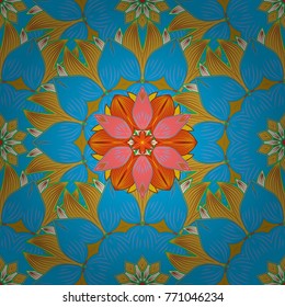Islam, Arabic, Indian, turkish, pakistan, chinese, ottoman motifs. Oriental colored pattern on blue, yellow and green colors. Vector illustration. Vintage decorative elements. Abstract Mandala.