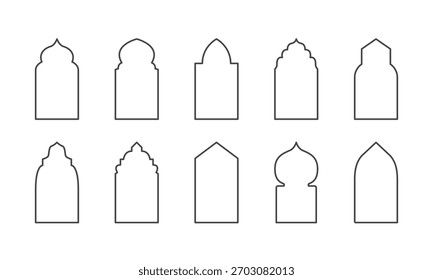 Symbolsatz der islamischen Bogenlinie. Arabische Tür oder Moschee-Tor. Vektorgrafik