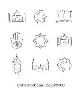 Icono de línea continua de estilo artístico islámico. Trazo editable.